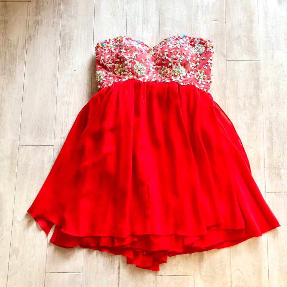 Vibrant Red Sequined SURUIMEL dress